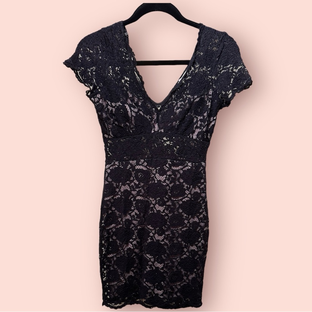 Black lace and cream mini dress